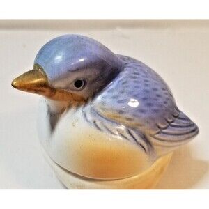 I.W. Rice & Co. Blue Bird Trinket Dish or Keepsake Box, Taiwan, Foil Sticker